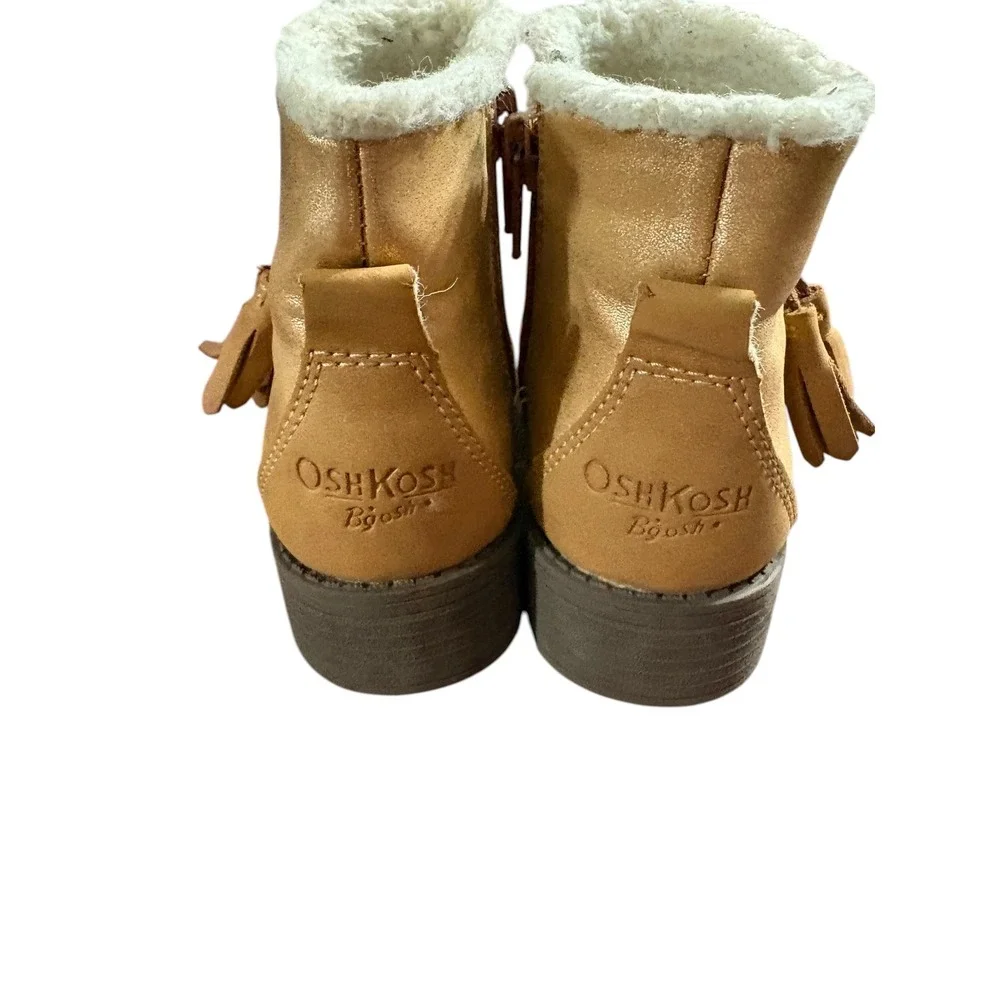 OshKosh B'gosh Alena Tan Gold Metallic Faux Fur Tassel Ankle Boots Kids 9M